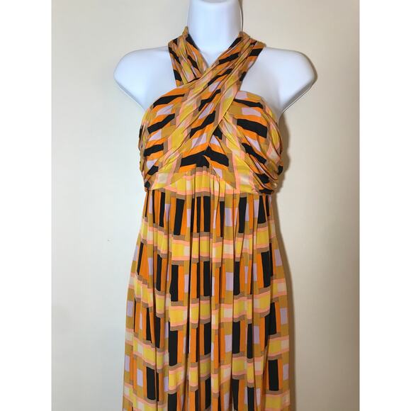 Tracy Reese Geometric Print Halter Hi Low Midi Dress 4 Silk - Picture 2 of 10